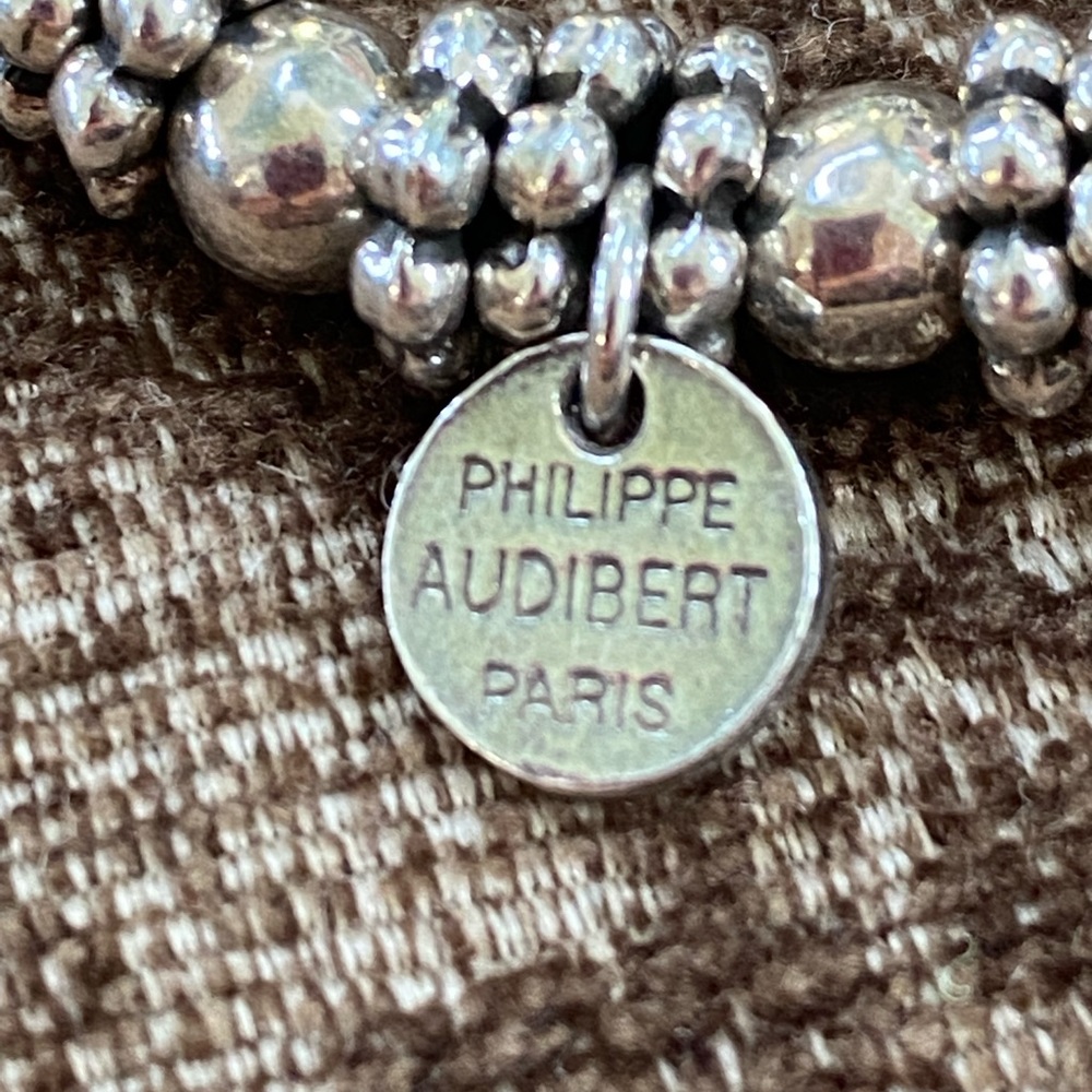 Philippe Audibert Paris Signed Silver Bead Stretch Bracelet